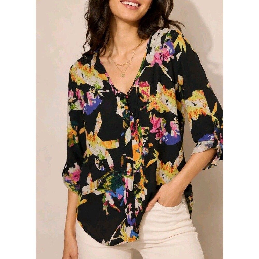Yumi Kim Lizzie Butterfly Effect Floral Button-Up Blouse Size S Boho Top